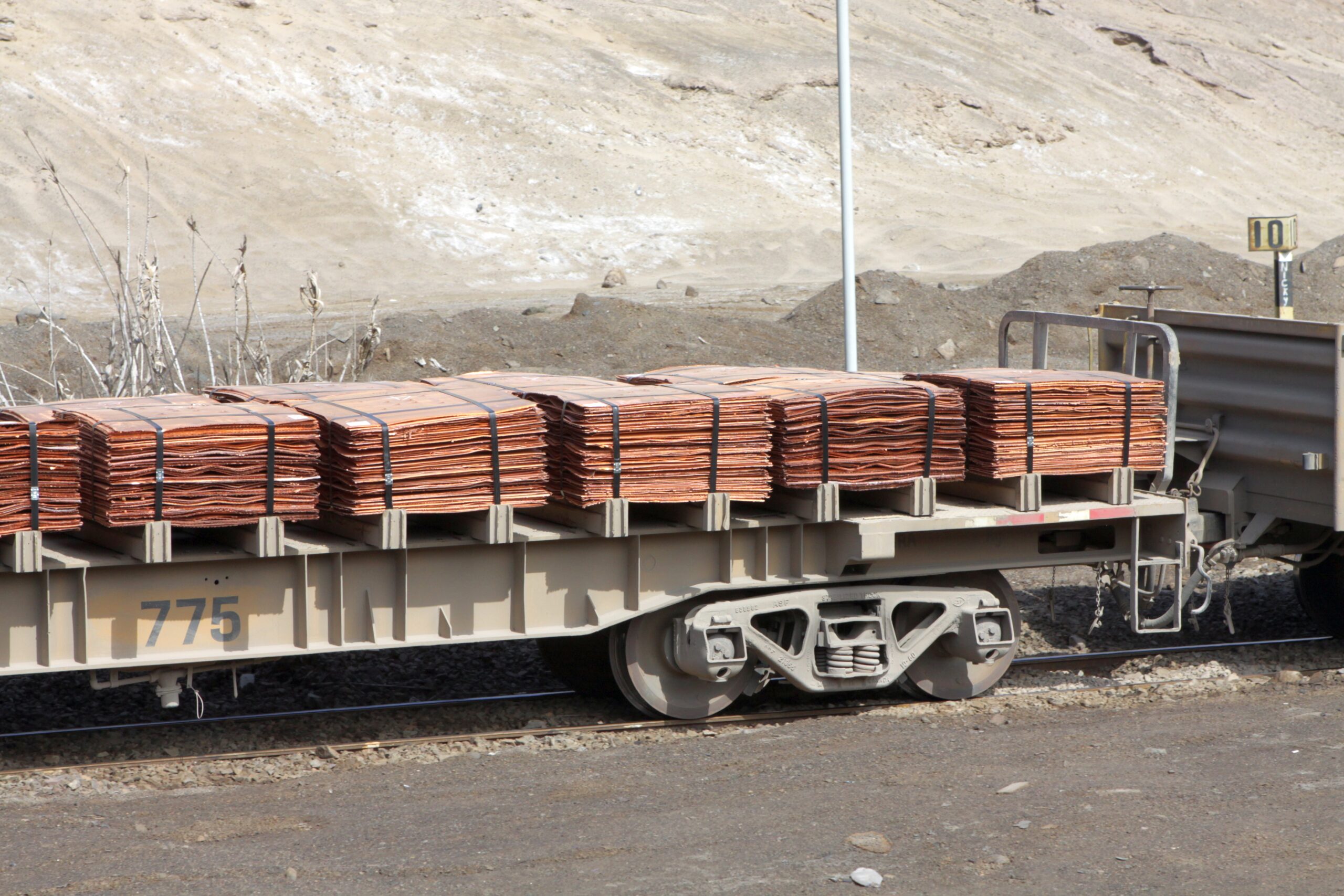 Copper cathodes stacked in Chile