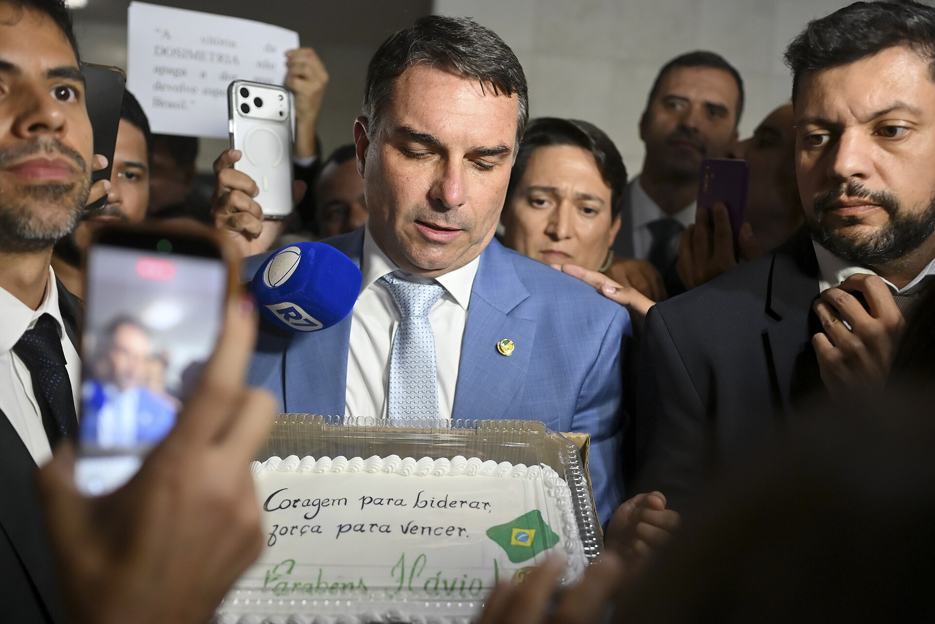 Flávio Bolsonaro at a press conference