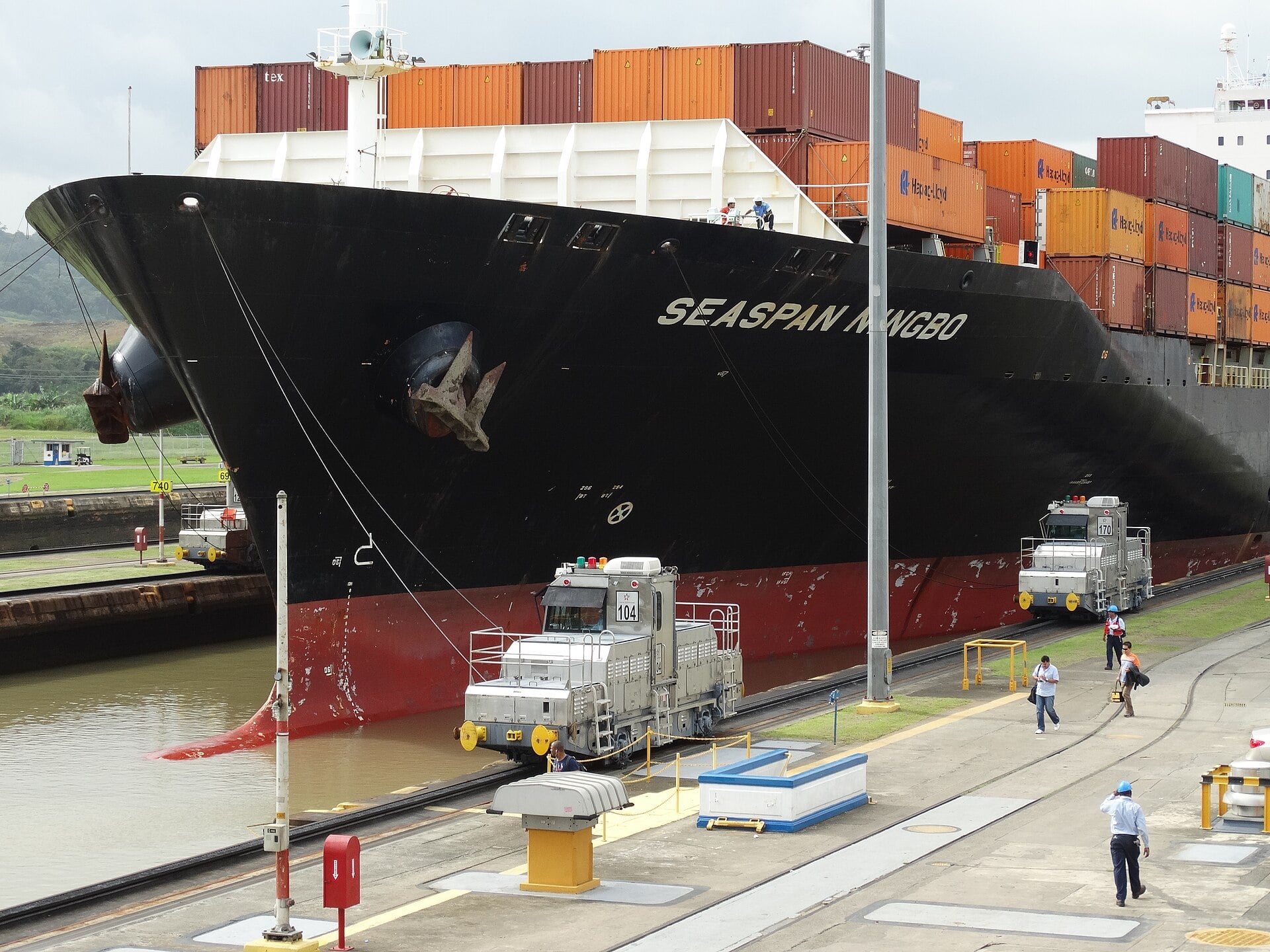 Panama Canal Miraflores Locks showing water levels
