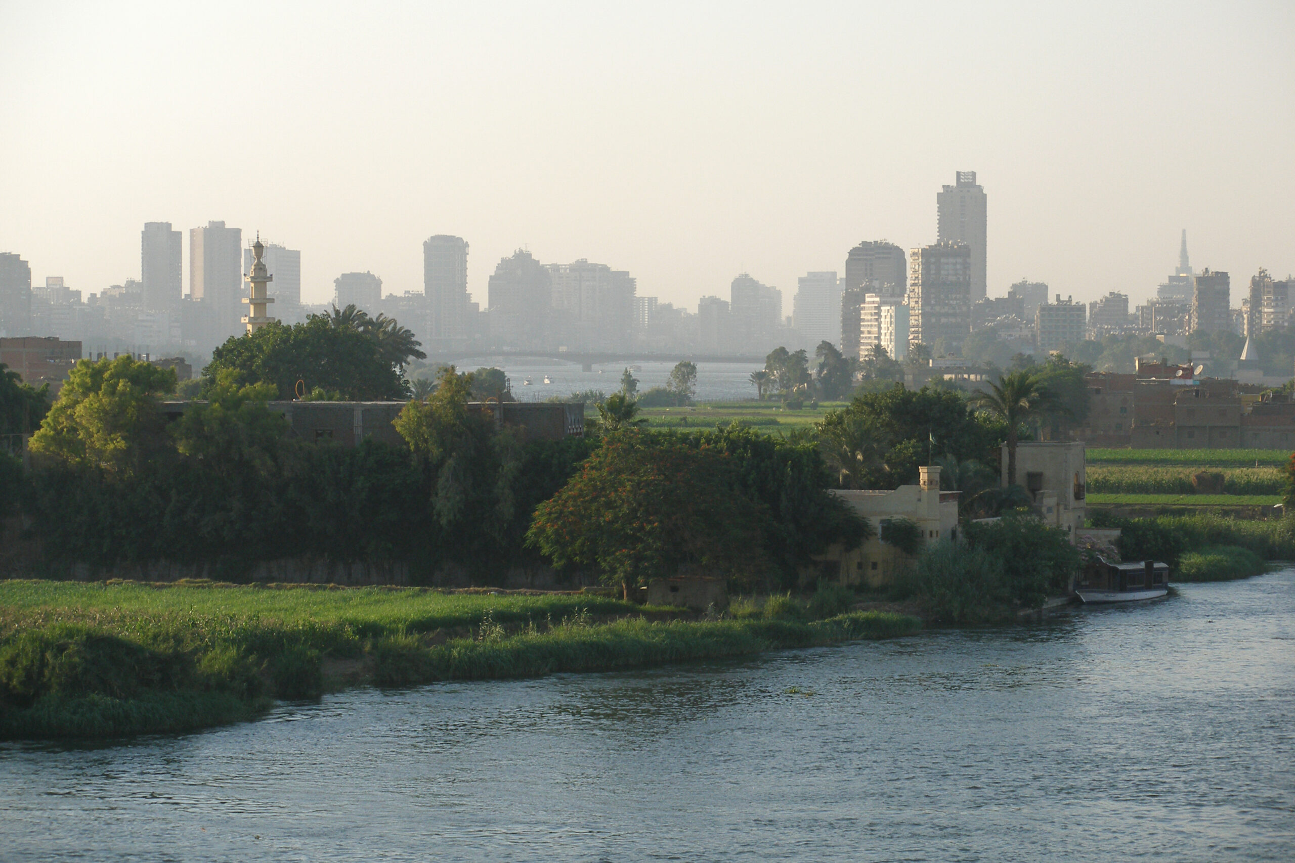 Cairo skyline with the Nile River in the foreground