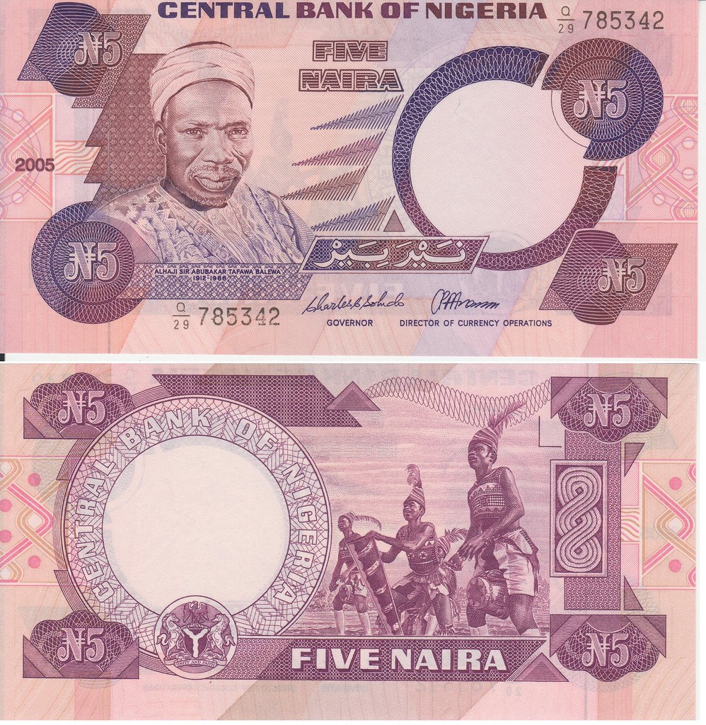 Nigerian naira banknotes displayed against a blue background