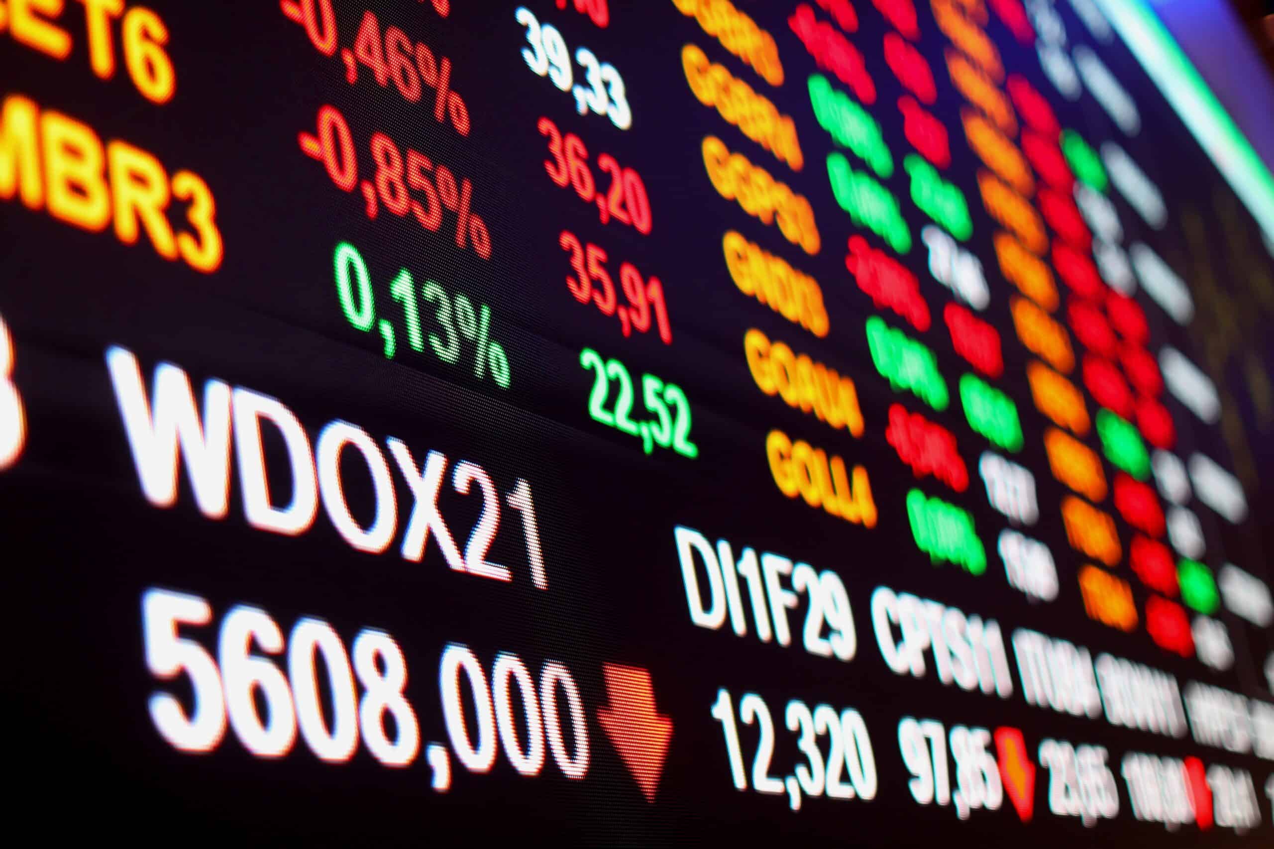 Brazil stock market board showing Ibovespa in dollars