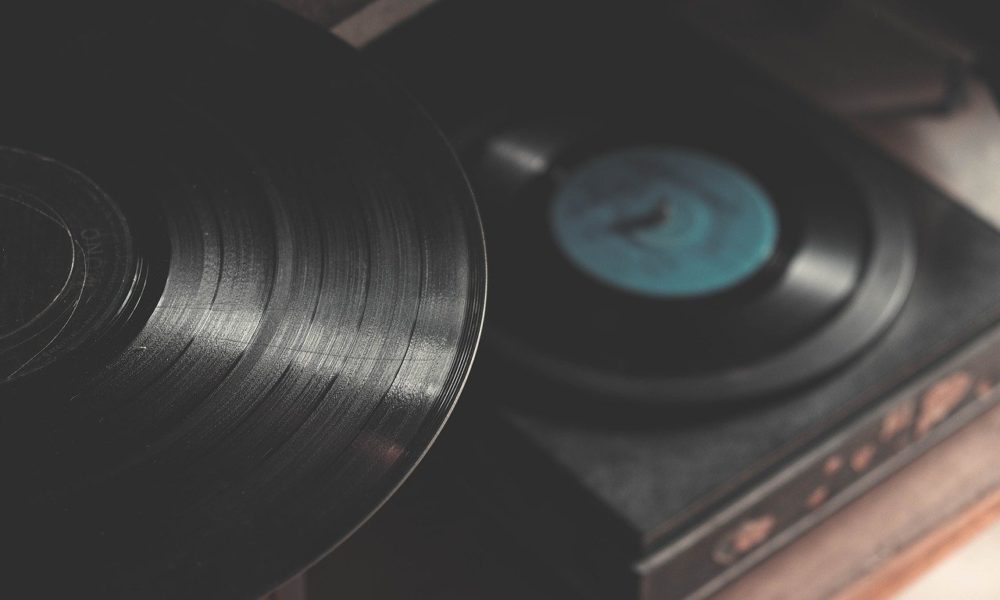 Vinyl records and music streaming imagery