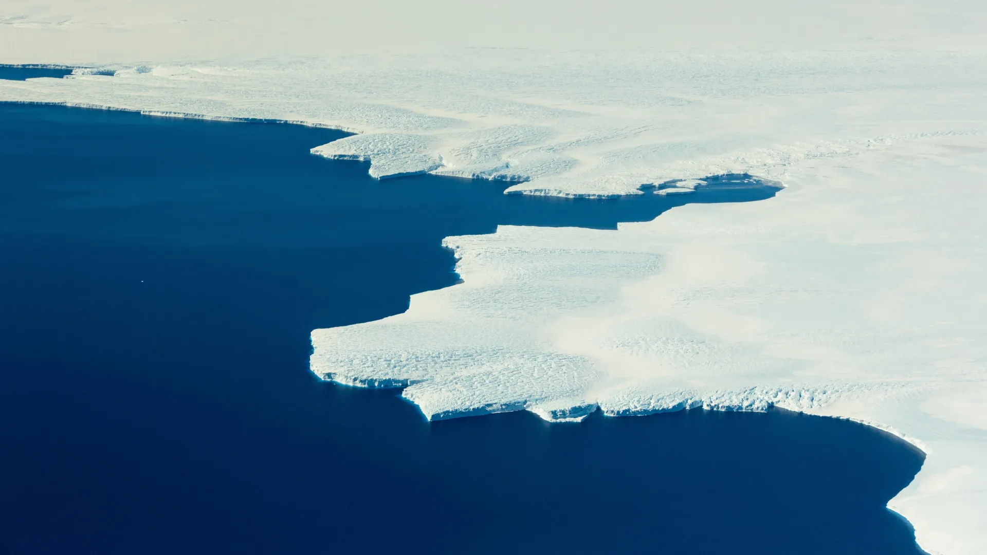 Aerial view of Antarctica's ice coastline