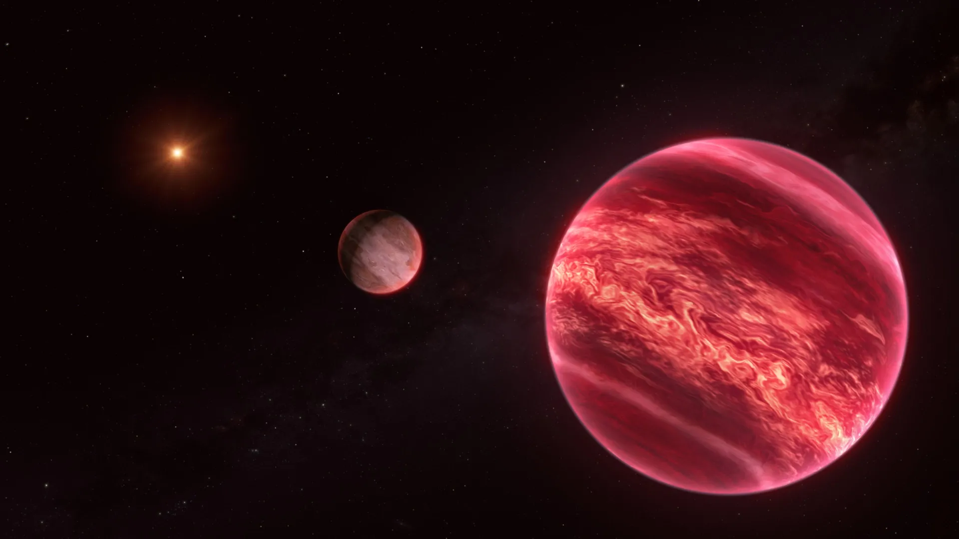 Artist's impression of a massive exomoon orbiting a brown dwarf