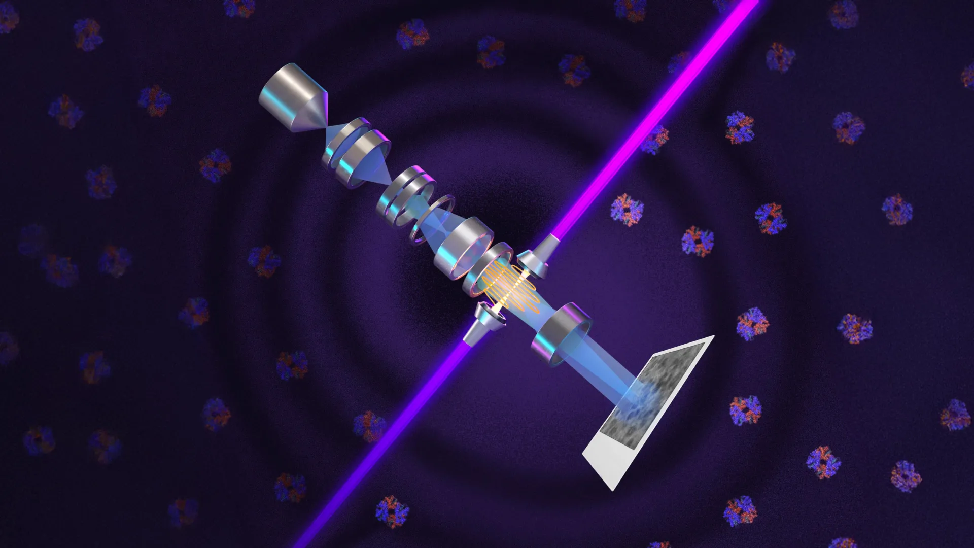 Diagram illustrating cryo-EM with a laser phase plate
