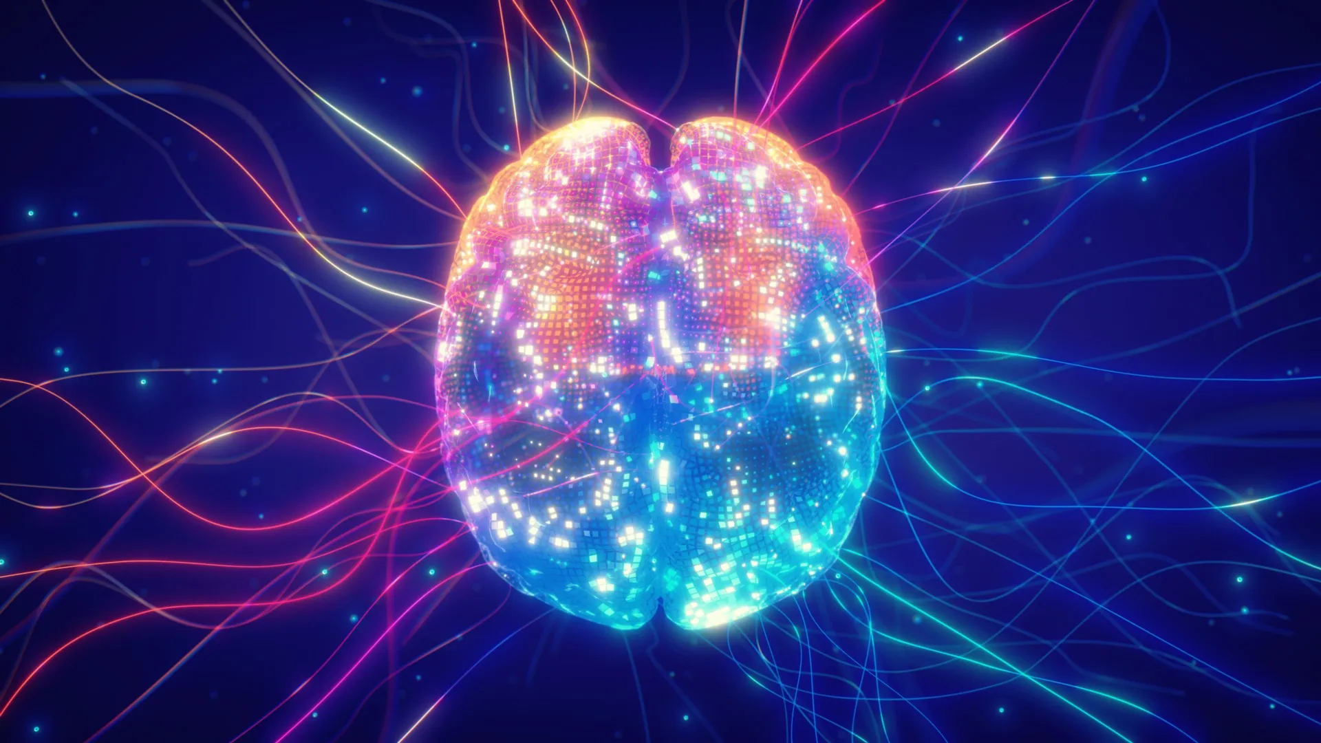 Digital brain connections and signal mapping showing predictive processing networks