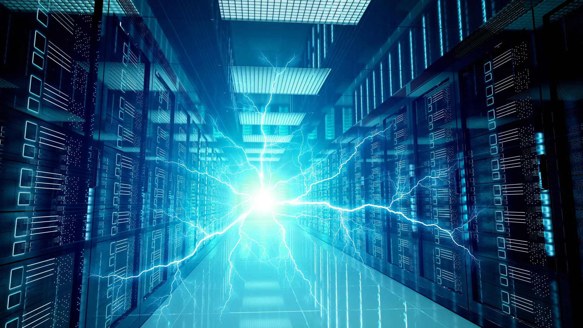 Lightning and electricity imagery representing power for data centers
