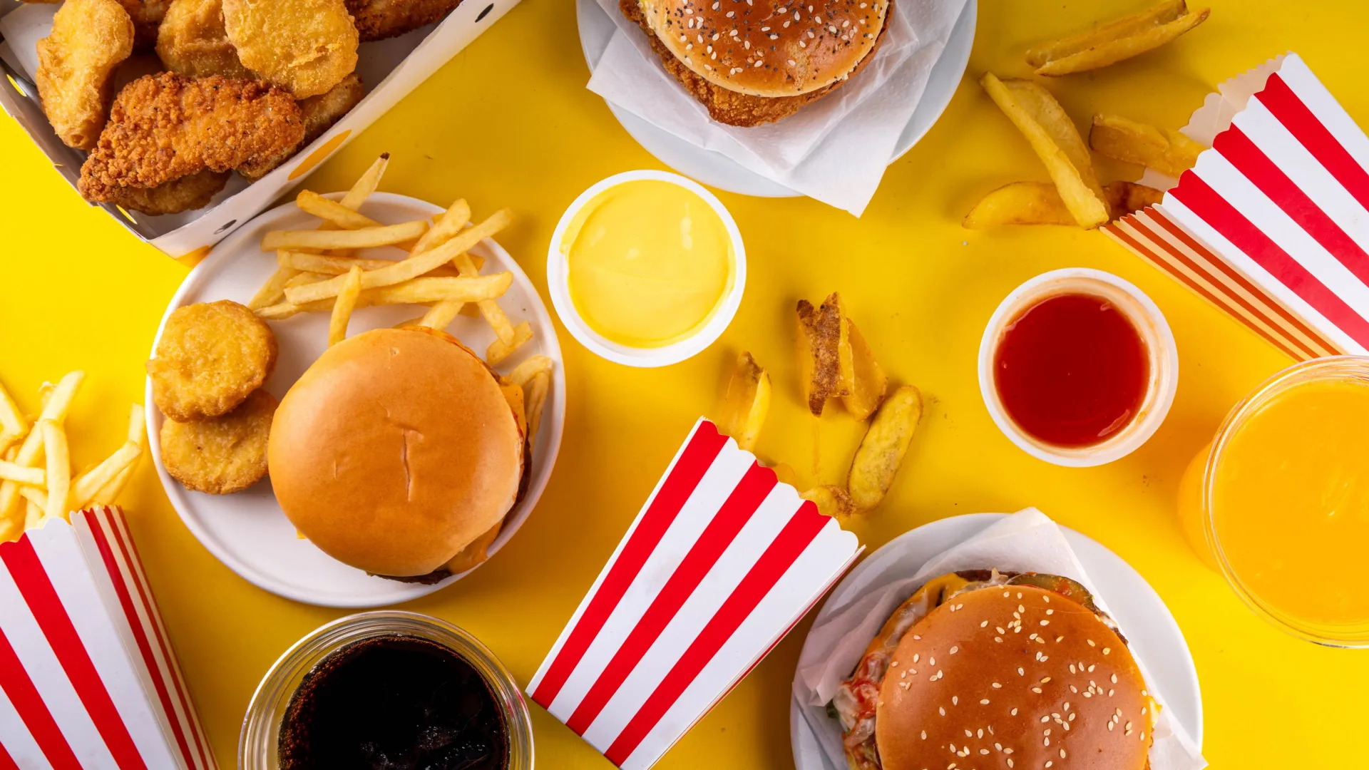 Fast food burgers and fries
