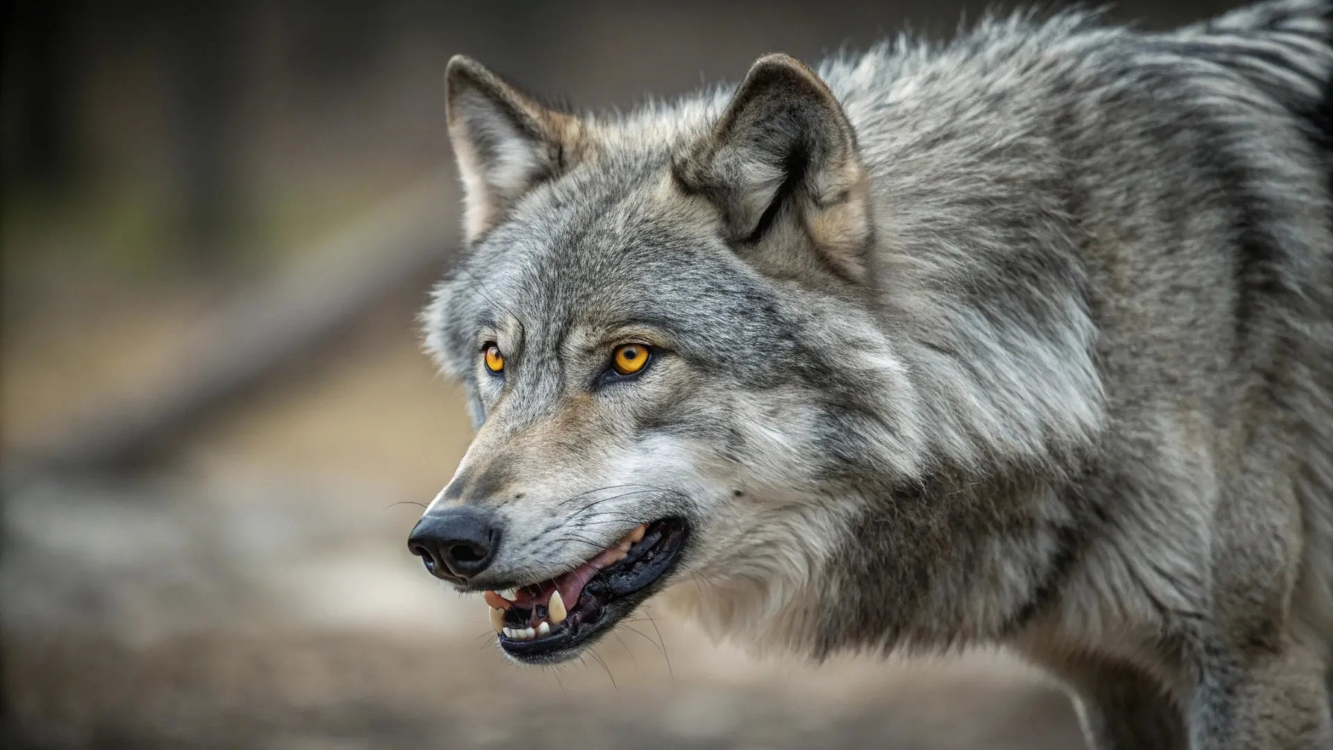 Gray wolf close-up illustrating wildlife affected by human presence