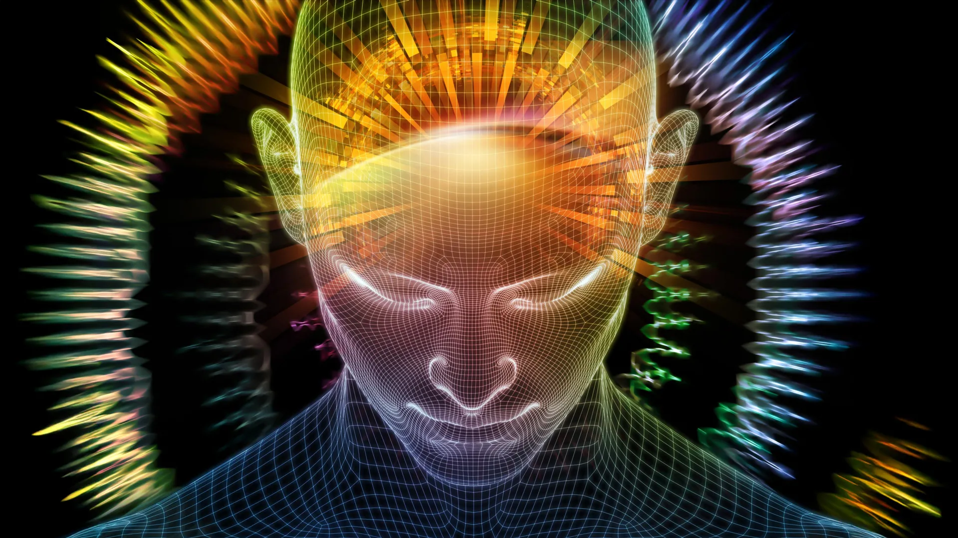 Human brain illuminated — concept of meditation rewiring the brain