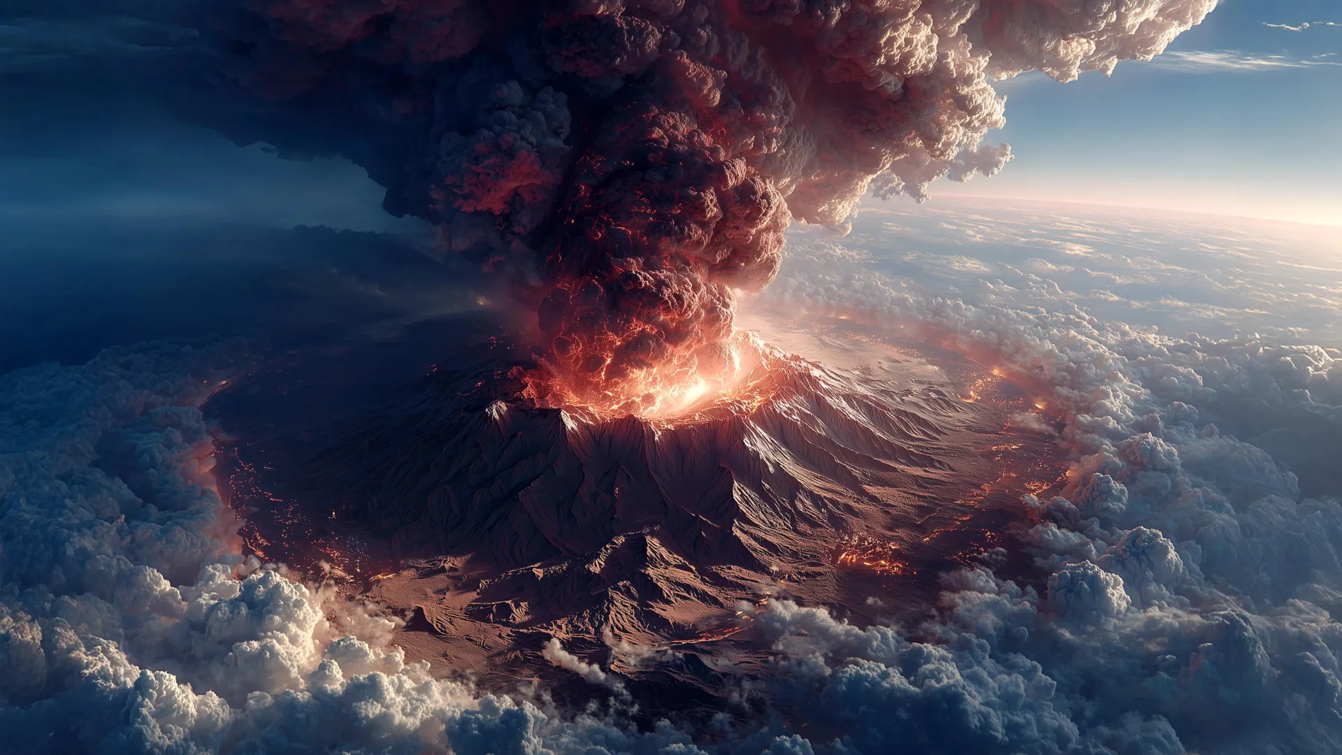 Illustration of a massive volcanic eruption