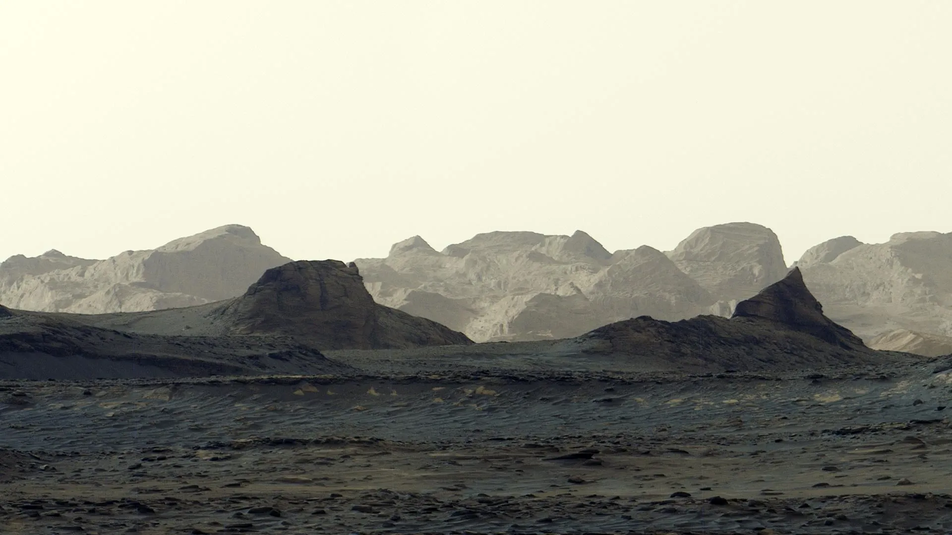 Mars dawn view with cliff formations captured by Curiosity