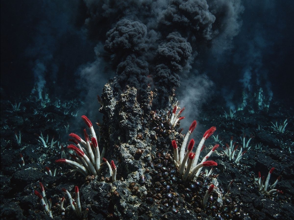 Scientific illustration of deep-sea ecosystems