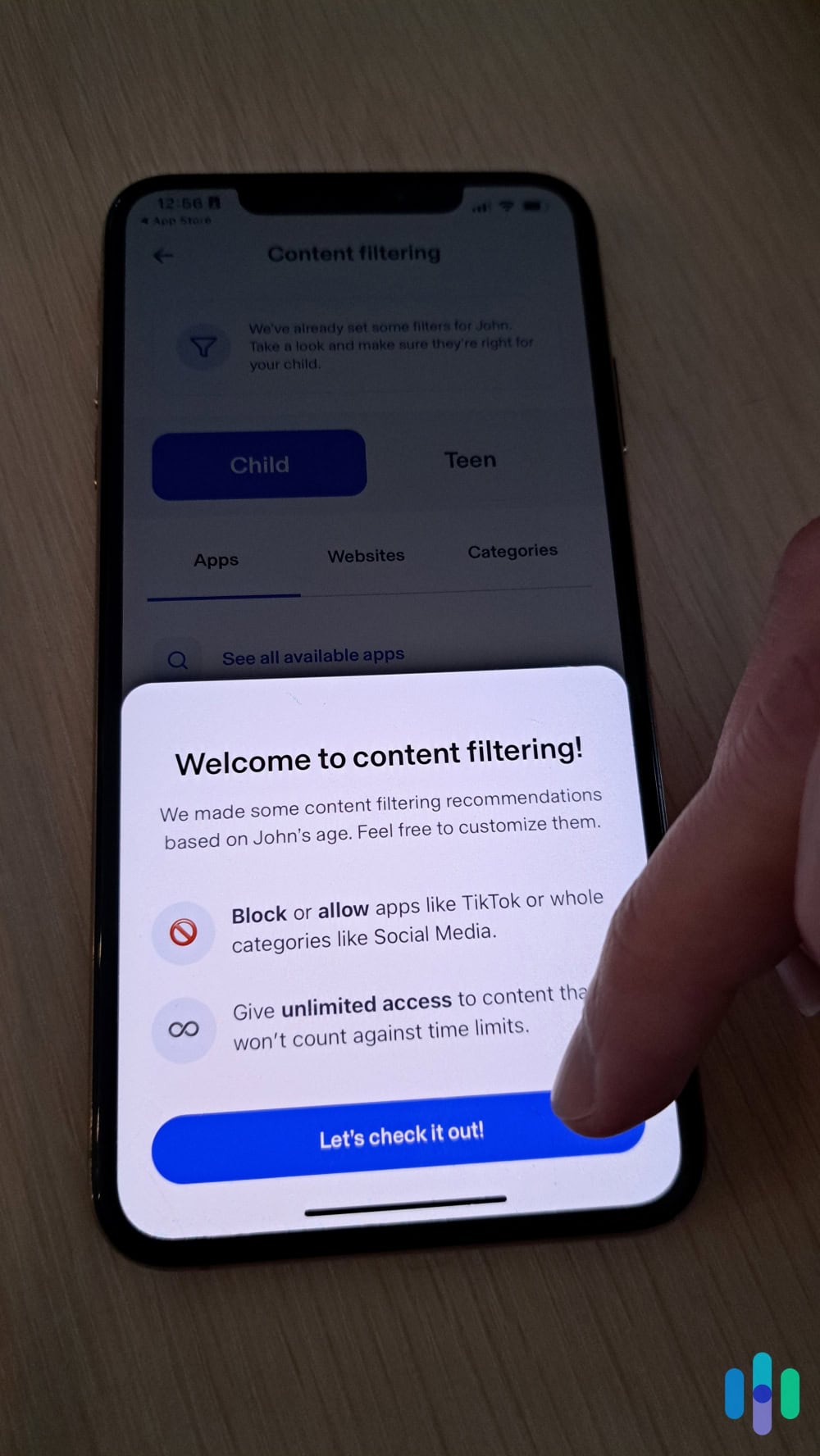 Parental controls dashboard example