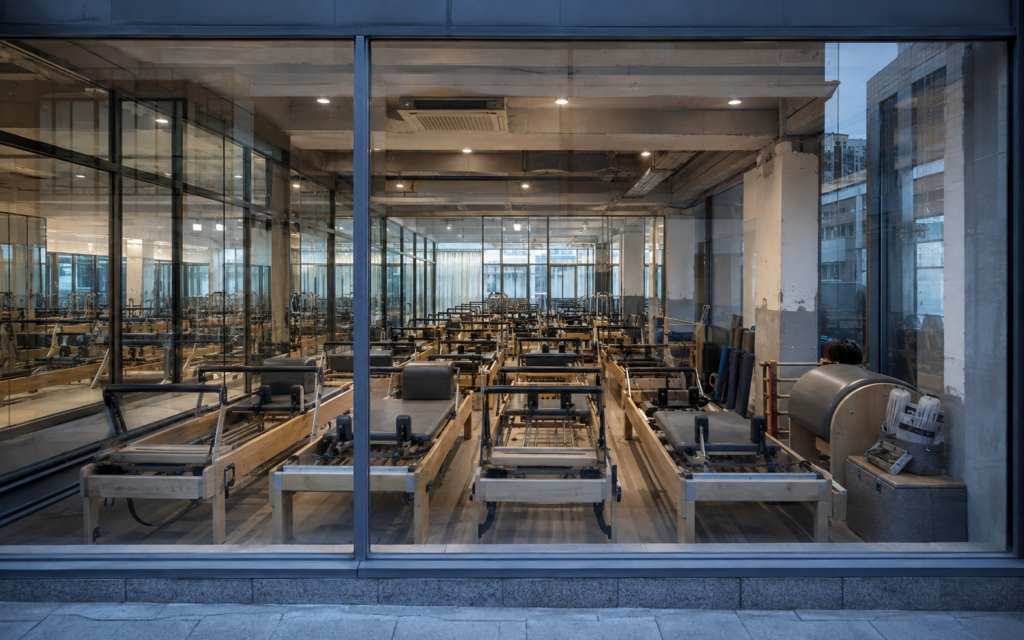 Pilates studio interior showing the prevalence of prepaid membership model in Korea