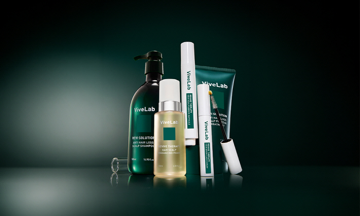 Shinsegae Duty Free scalp care product display showing 65% sales growth trend