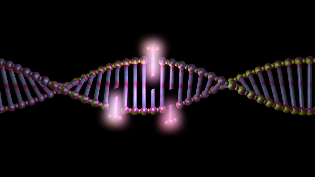 Illustration of CRISPR gene-editing technology and laboratory safety protocols