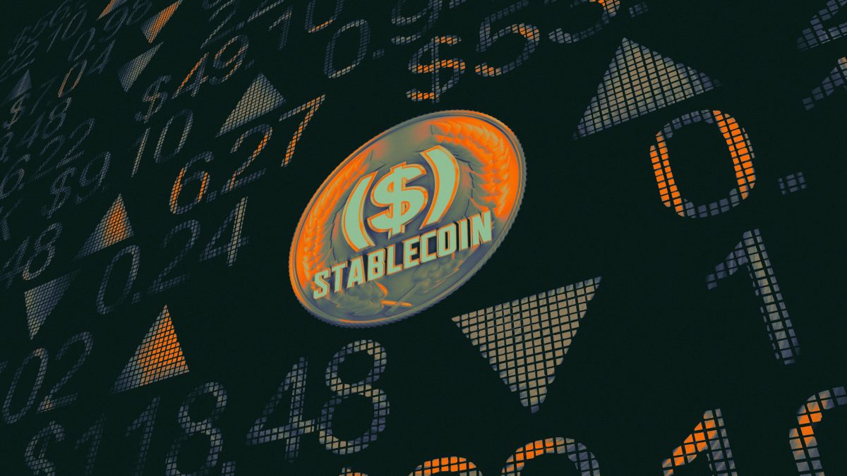 Stablecoin supply $300 billion milestone visual showing Tether gaining while rivals shrink