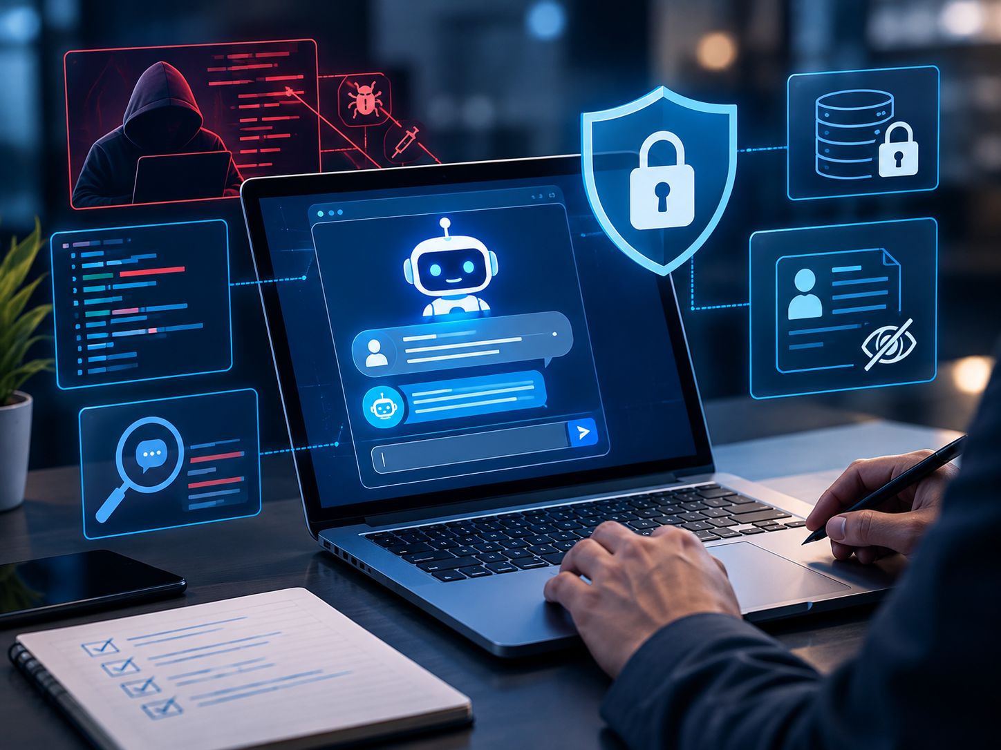 Illustration of AI chatbot safety testing