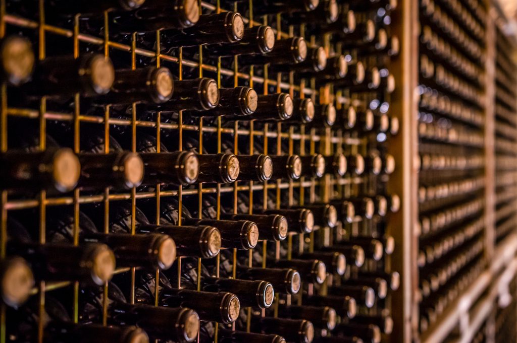 Fine wine cellar shelves, illustrating tightening supply