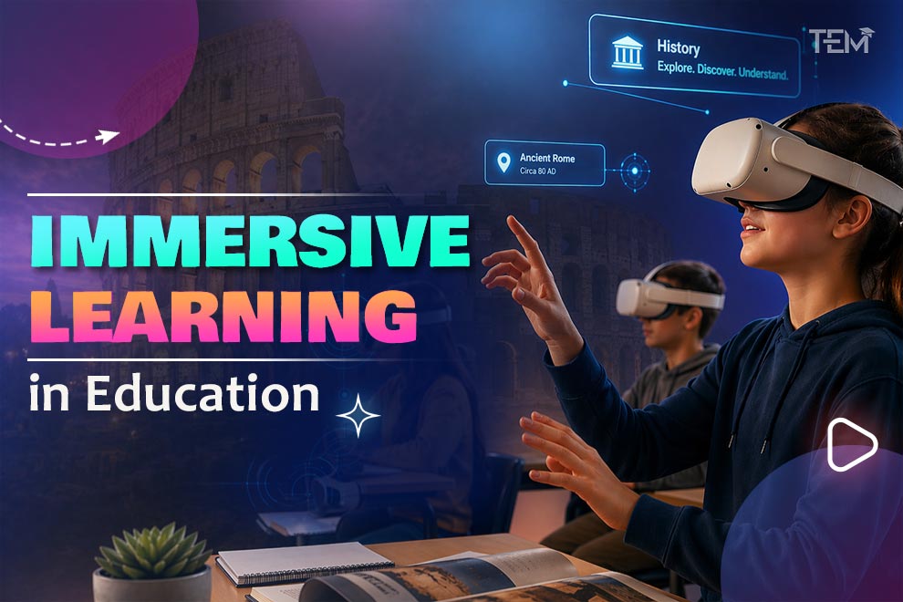 Students using VR headsets for immersive classroom learning in 2026