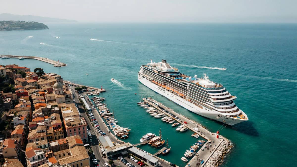 Cruise ships docked in a European port, highlighting the focus on maritime tourism limits