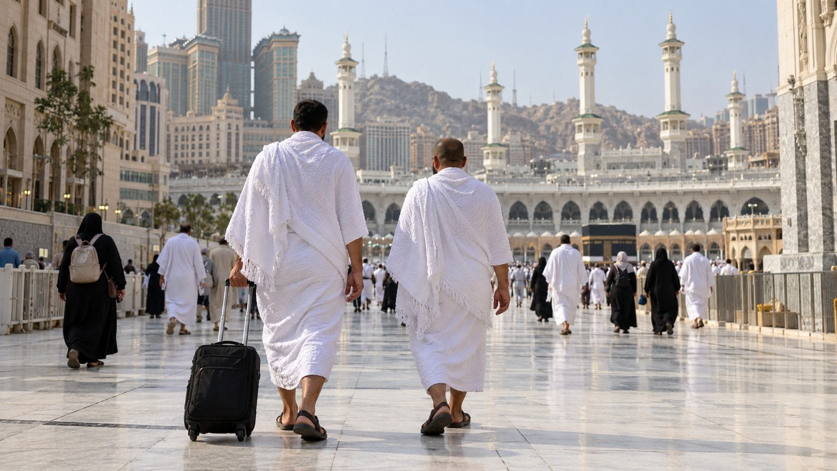 Pilgrims walking toward the Grand Mosque