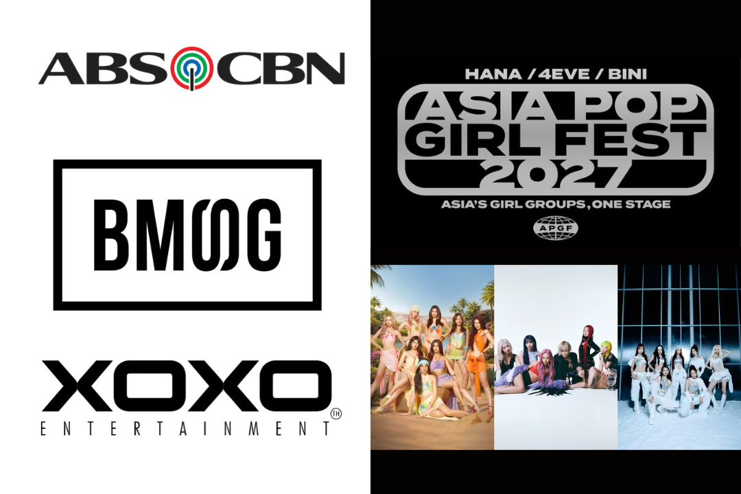 Promotional graphic for ASIA POP GIRL FEST 2027 featuring logos of ABS-CBN, BMSG, and XOXO Entertainment
