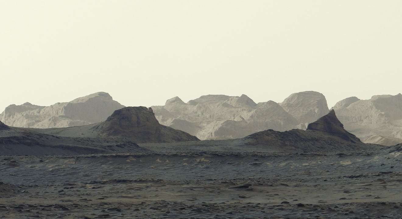 Curiosity panorama of Mount Sharp slopes under a Martian dawn sky
