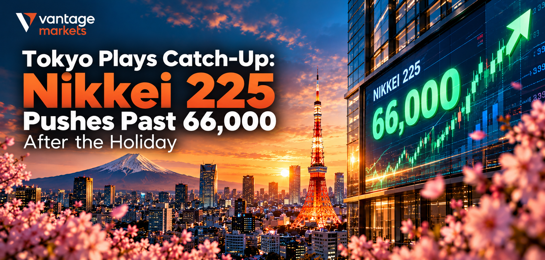 Tokyo plays catch-up: Nikkei 225 pushes past 66,000 after the holiday