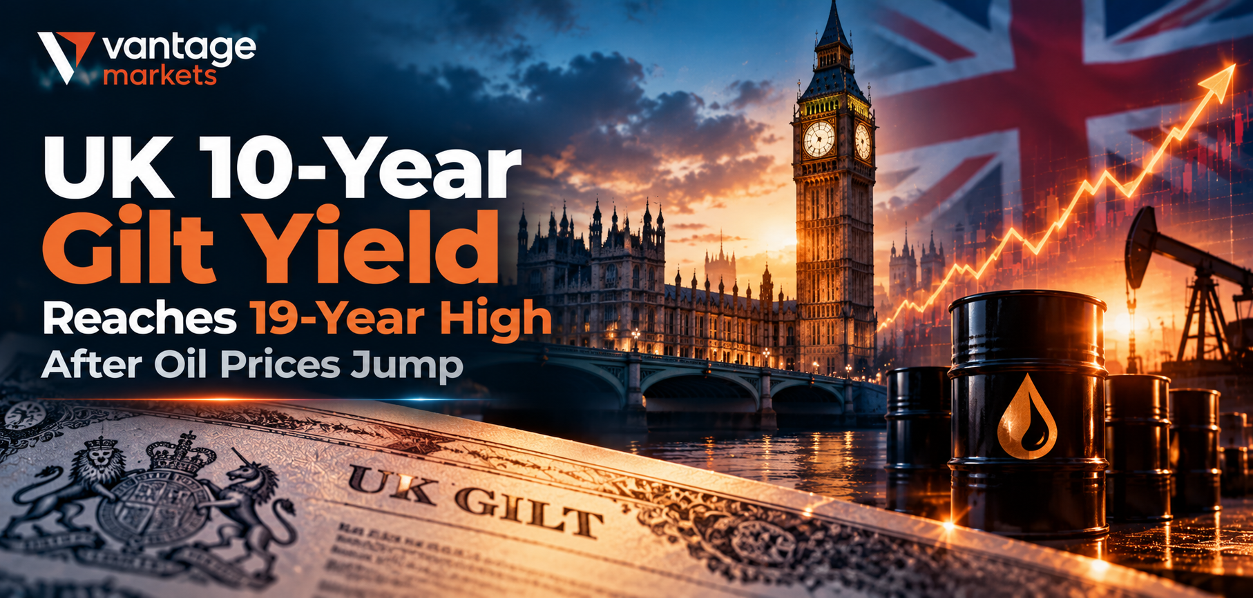 Visual representation of UK gilt yields hitting 19-year highs