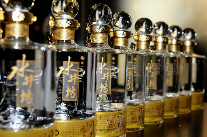 Baijiu bottles on a shelf