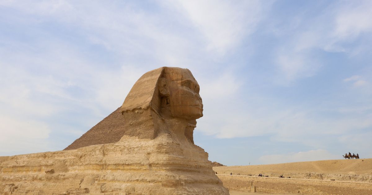Composite image showing the Giza Plateau with radar overlay suggesting a buried second Sphinx