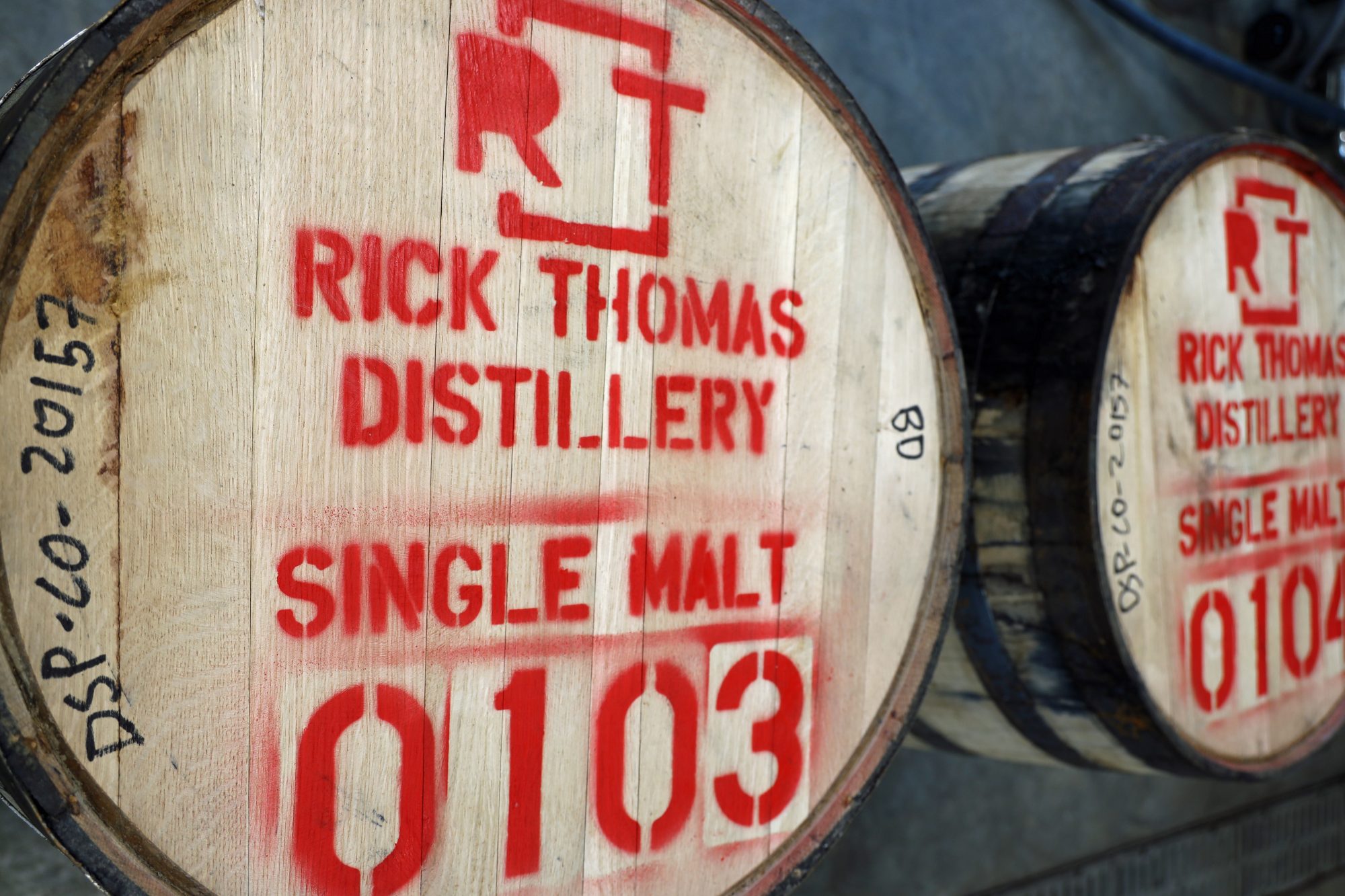 Rick Thomas Distillery's new malt whiskey bottle displayed for inaugural release
