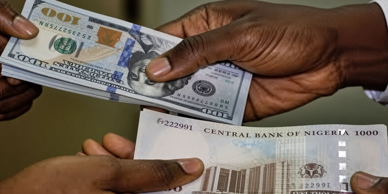 Naira and dollar banknotes at the official FX window