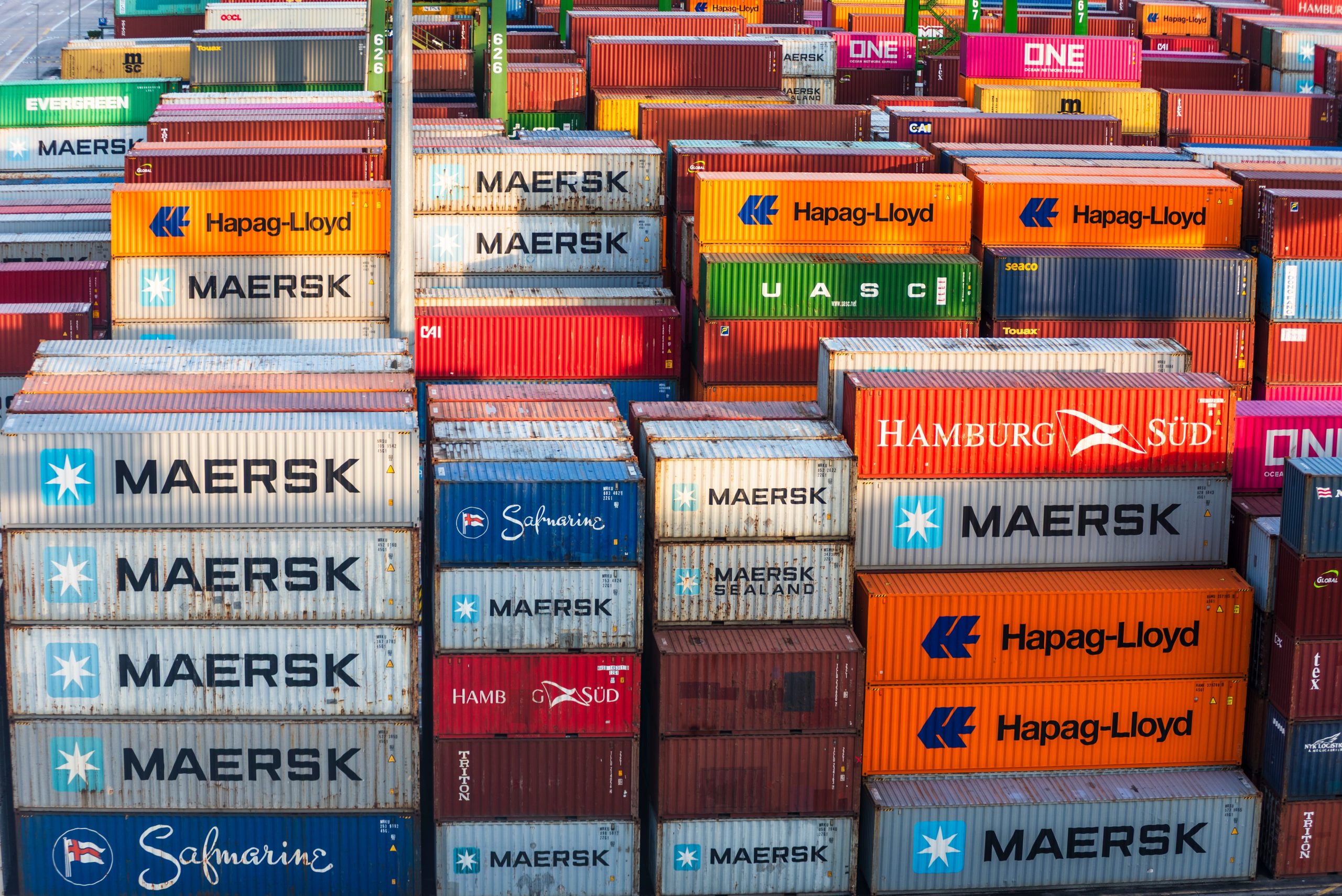 Container yard illustrating resilient demand and port strain