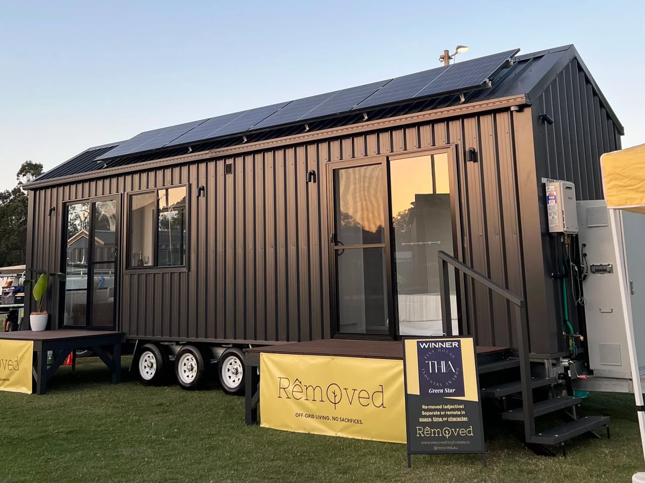 The Tallebudgera tiny home features a single-floor layout without lofts or stairs