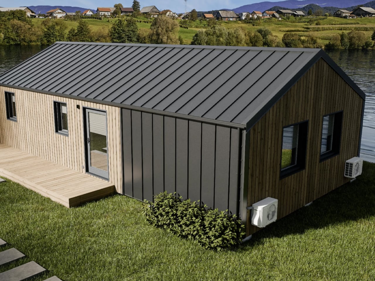 Interior view of the Evergreen XL modular tiny home showing open, uncluttered living space