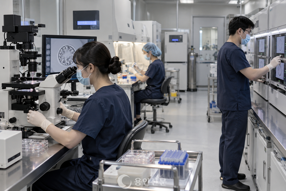 Illustration of an IVF laboratory environment emphasizing the hidden nature of embryology work