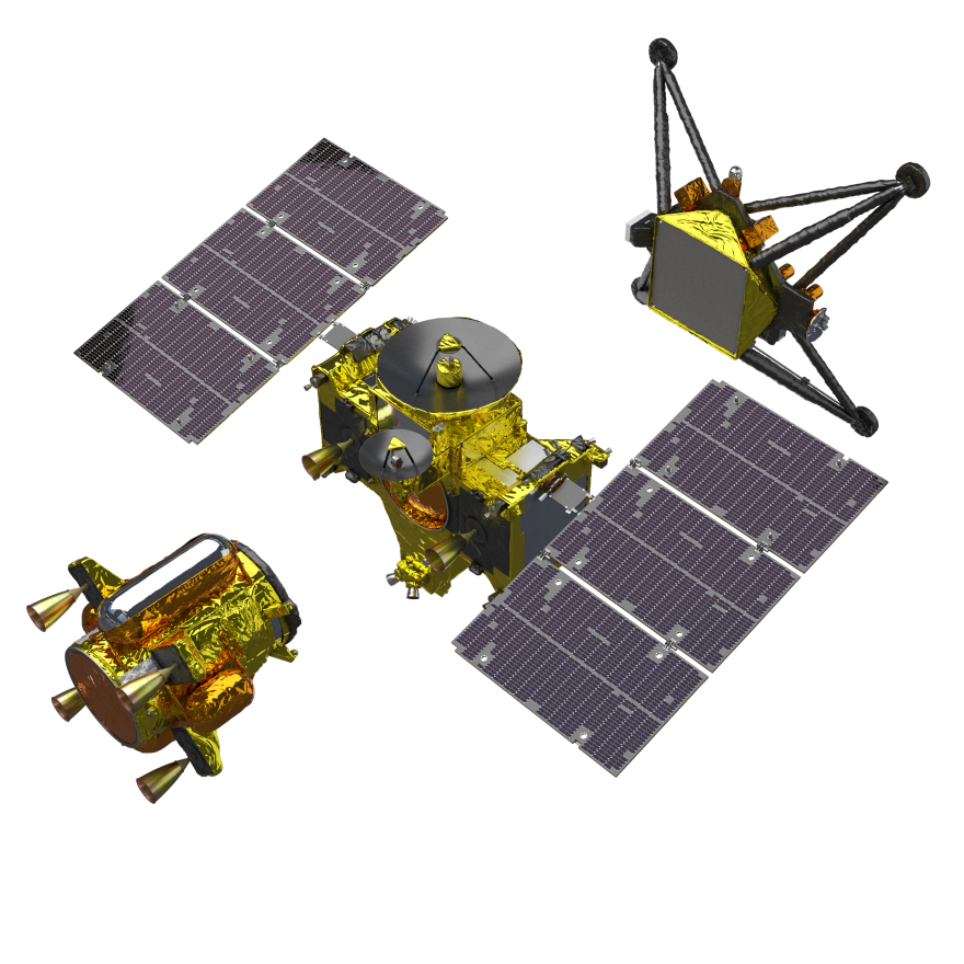 Promotional image for the MMX mission featuring the spacecraft and H3 rocket