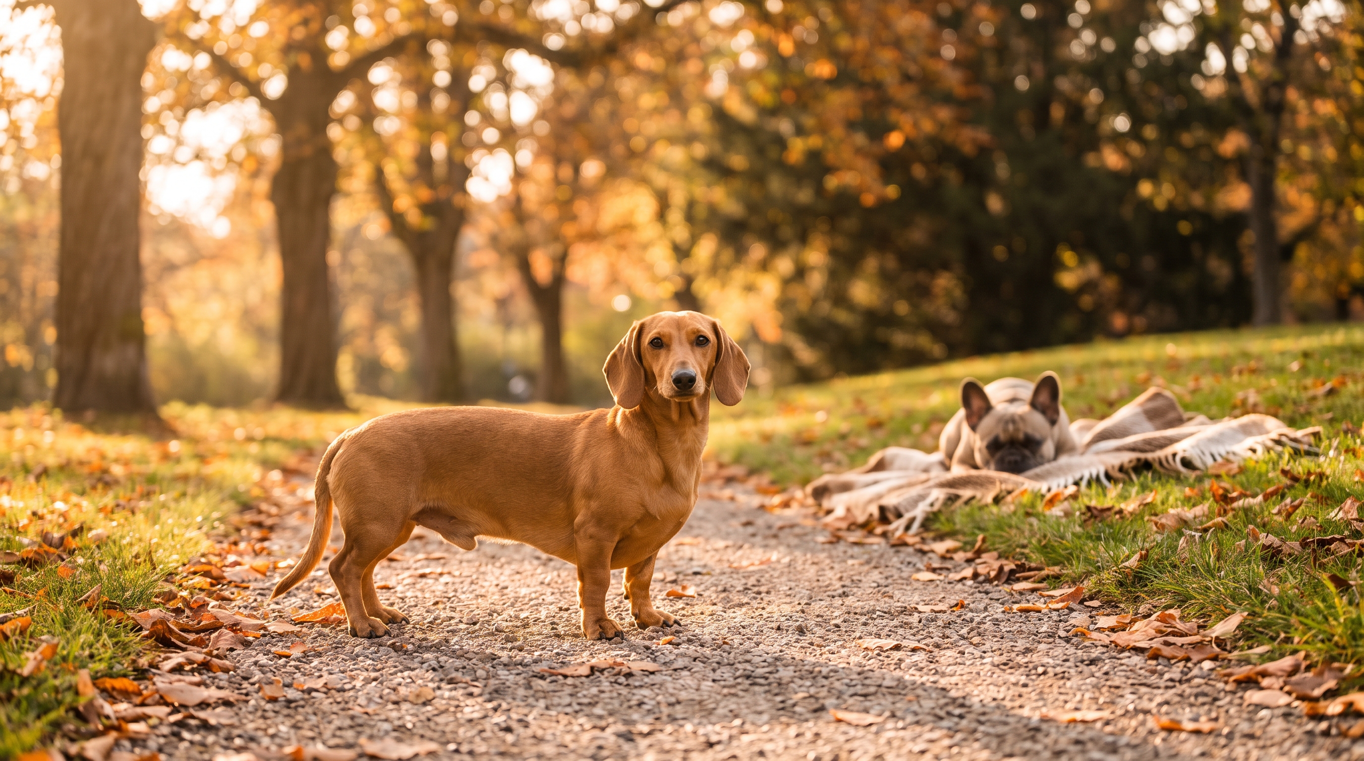 Dachshunds in a garden setting