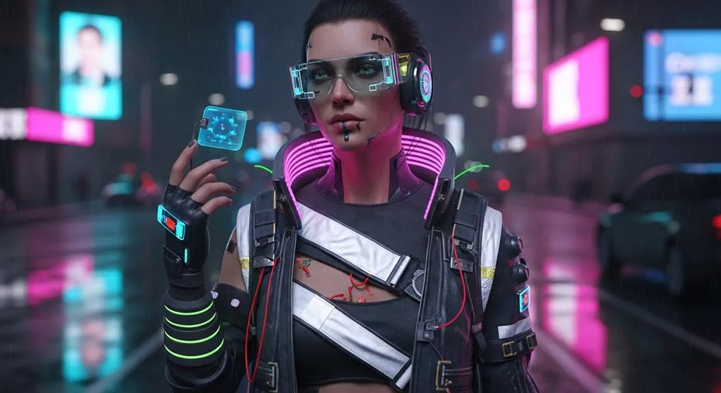 Cyber Y2K fashion featuring metallic fabrics and tactical utility gear