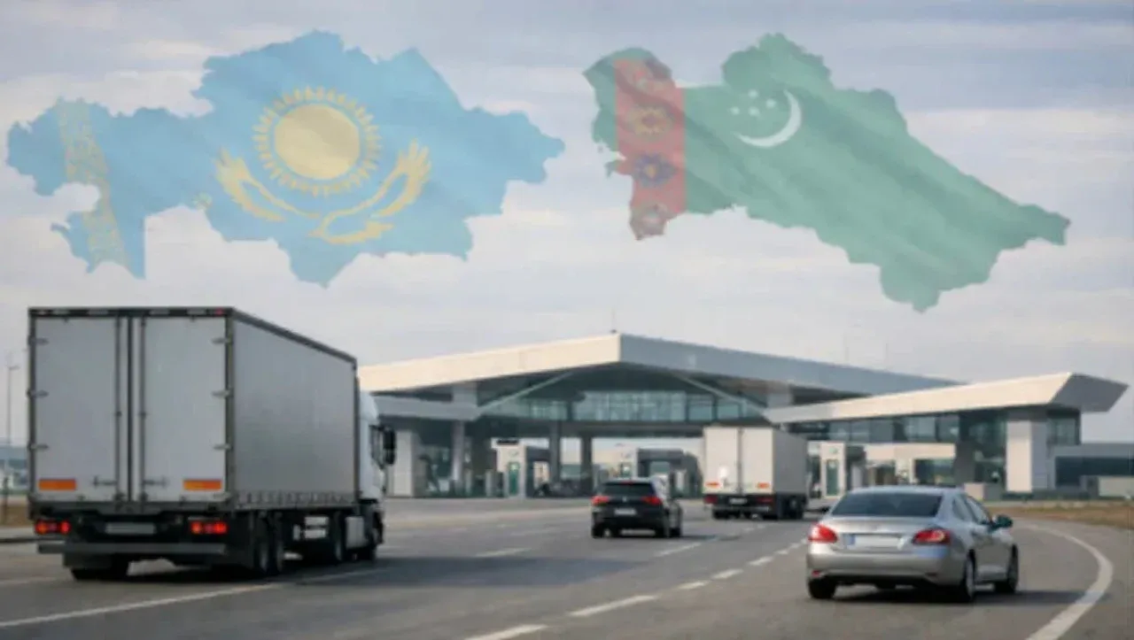 Map illustrating competing transit routes between Kazakhstan and Turkmenistan