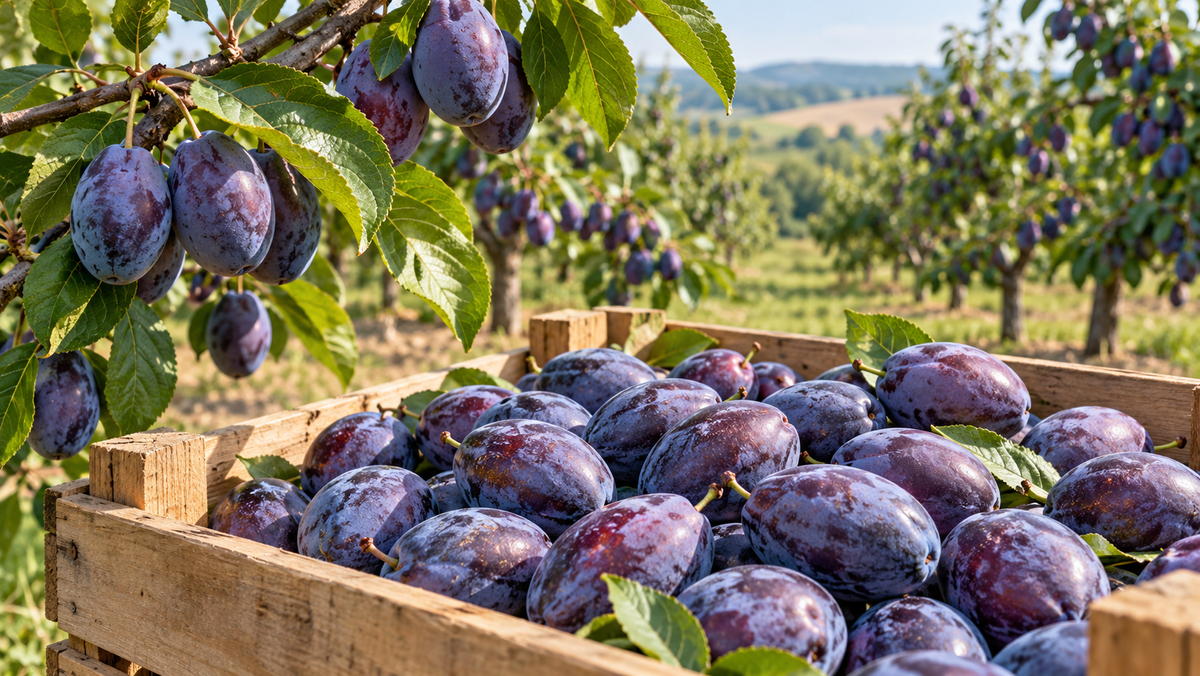 Prunes being processed for export